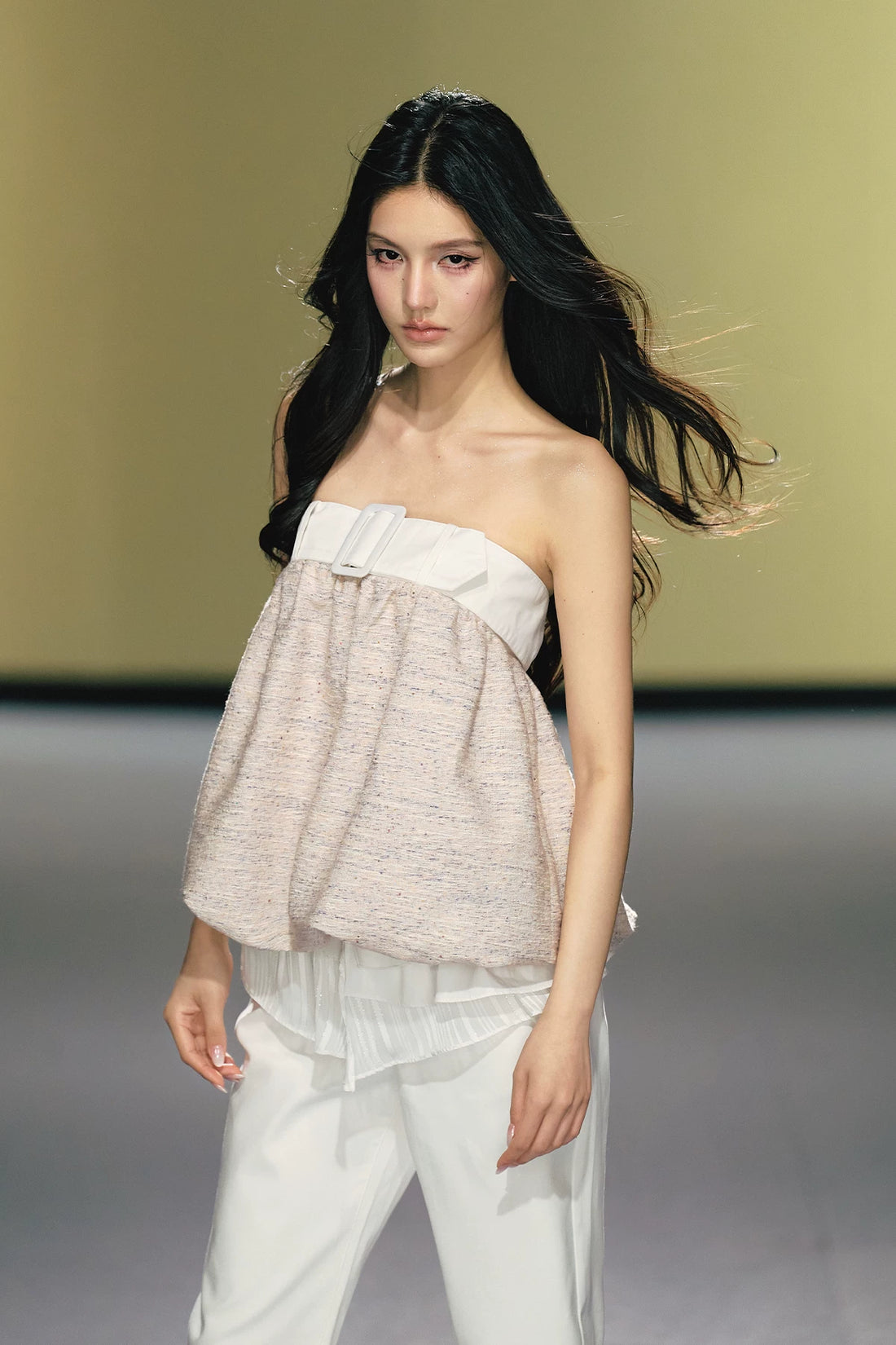 Textured Tweed Bubble-Hem Bandeau Top