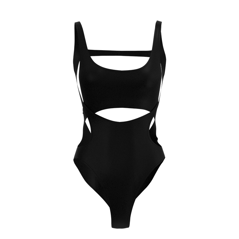 Black Irregular Patchwork One-piece Swimsuit