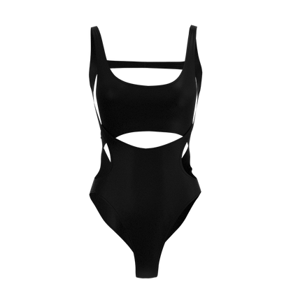 Black Irregular Patchwork One-piece Swimsuit