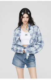 Blue Plaid Embroidered Sunscreen Shirt - CHINASQUAD