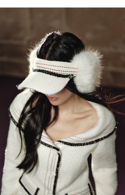 Oversized-Collar Jacket &amp; A-Line Mini Skirt Set