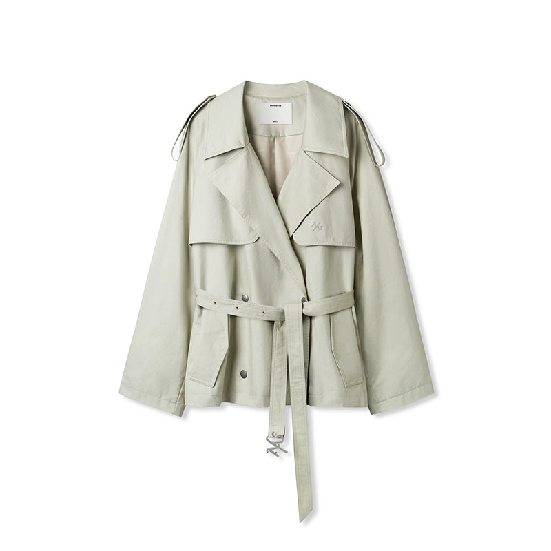 Draped Shoulder Oversize Trench Coat - CHINASQUAD