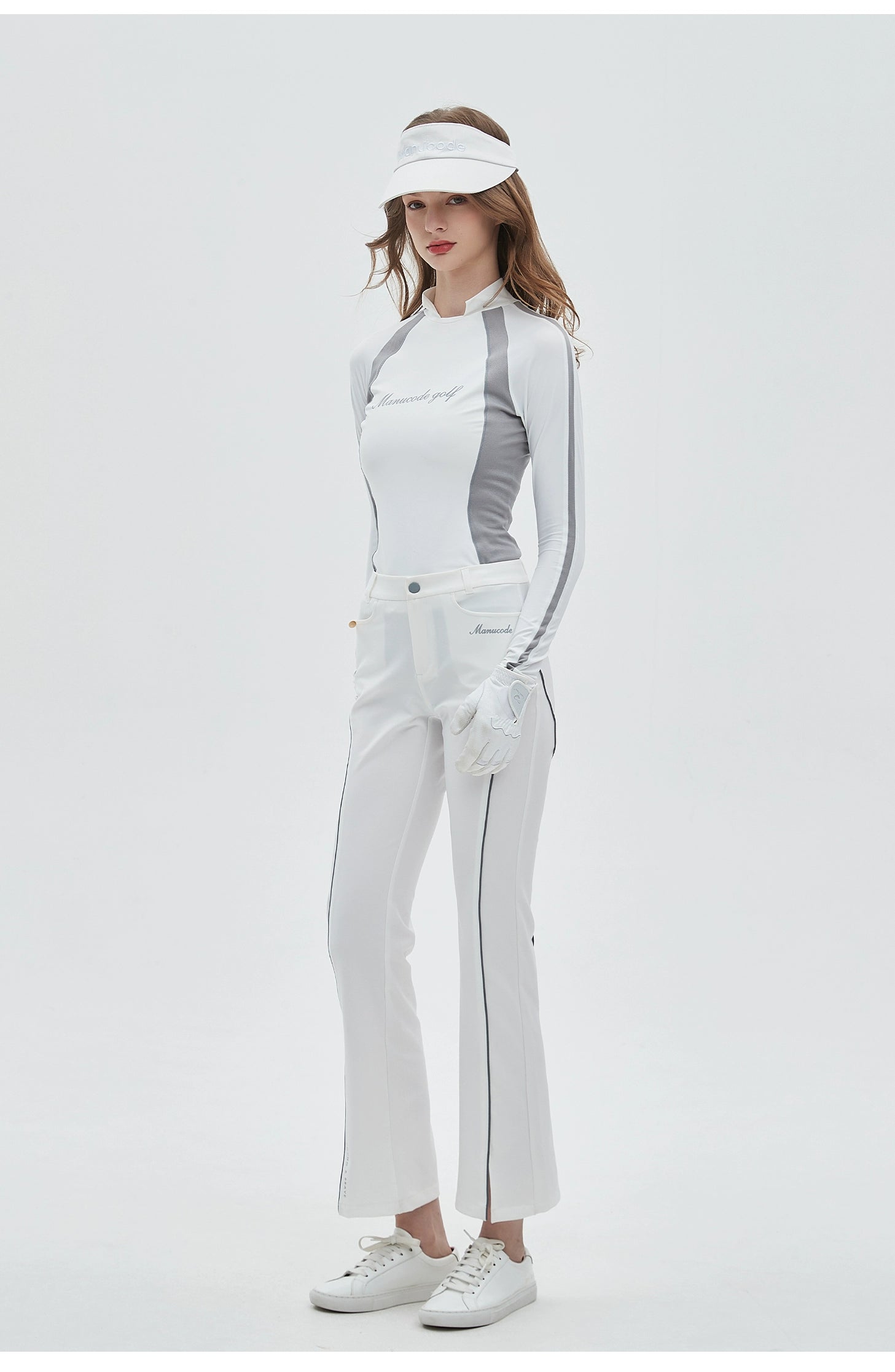 White Quick-dry Golf Turtleneck Top &amp; Trousers Set