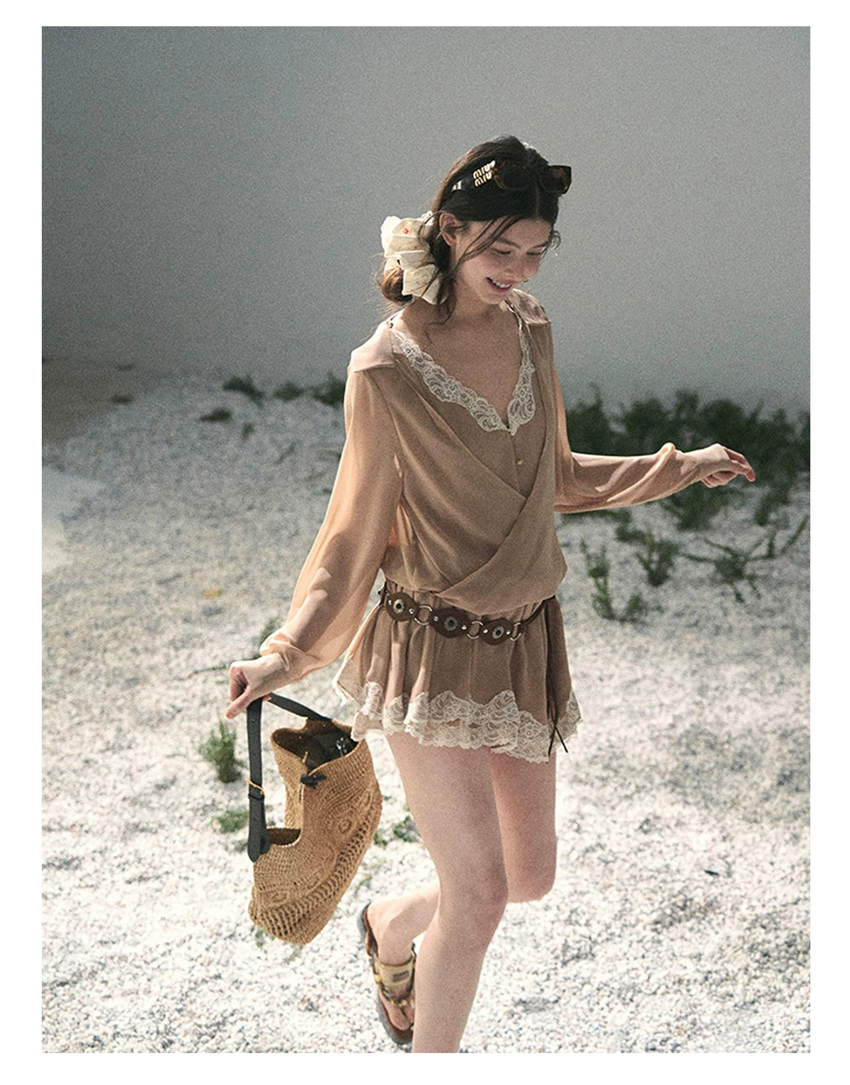 French Lace Belted Mini Dress
