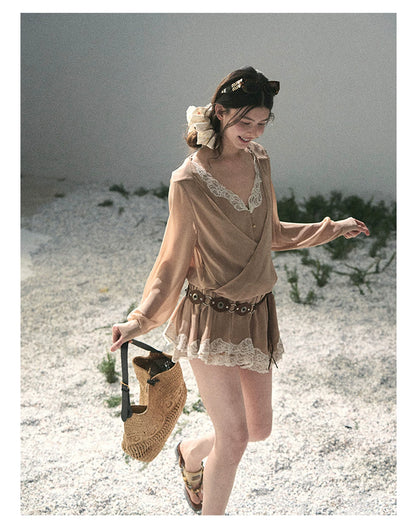 French Lace Belted Mini Dress