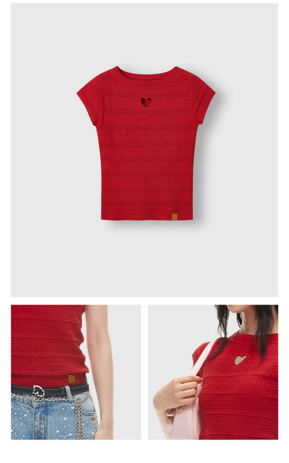 Heart-Cut Linen Blend Fitted Tee