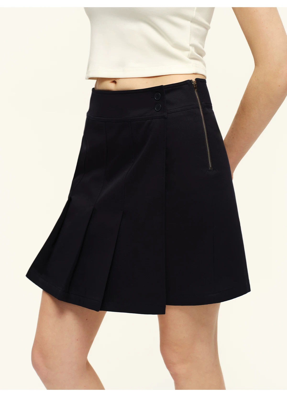 Side-Zip Layered-Effect Pleated Mini Skirt