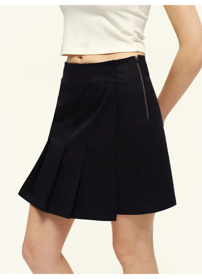 Side-Zip Layered-Effect Pleated Mini Skirt