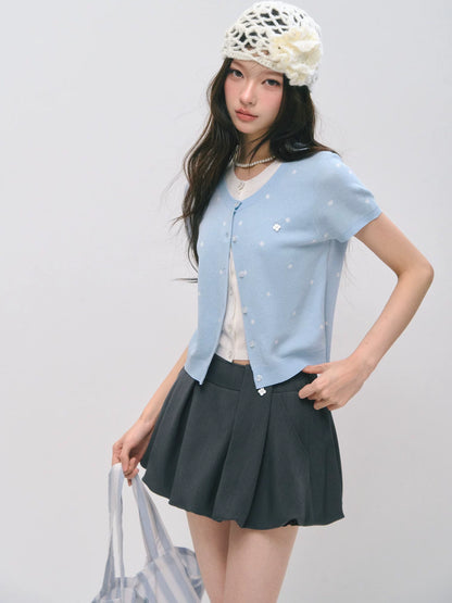 Polka Dot Layered Knit Short Sleeve Top