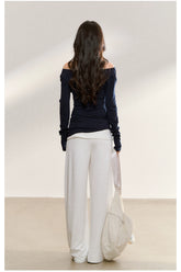 Navy Layered Off-Shoulder Blouse - CHINASQUAD