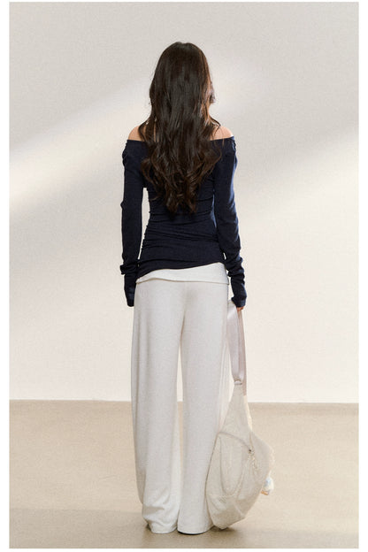 Navy Layered Off-Shoulder Blouse - CHINASQUAD