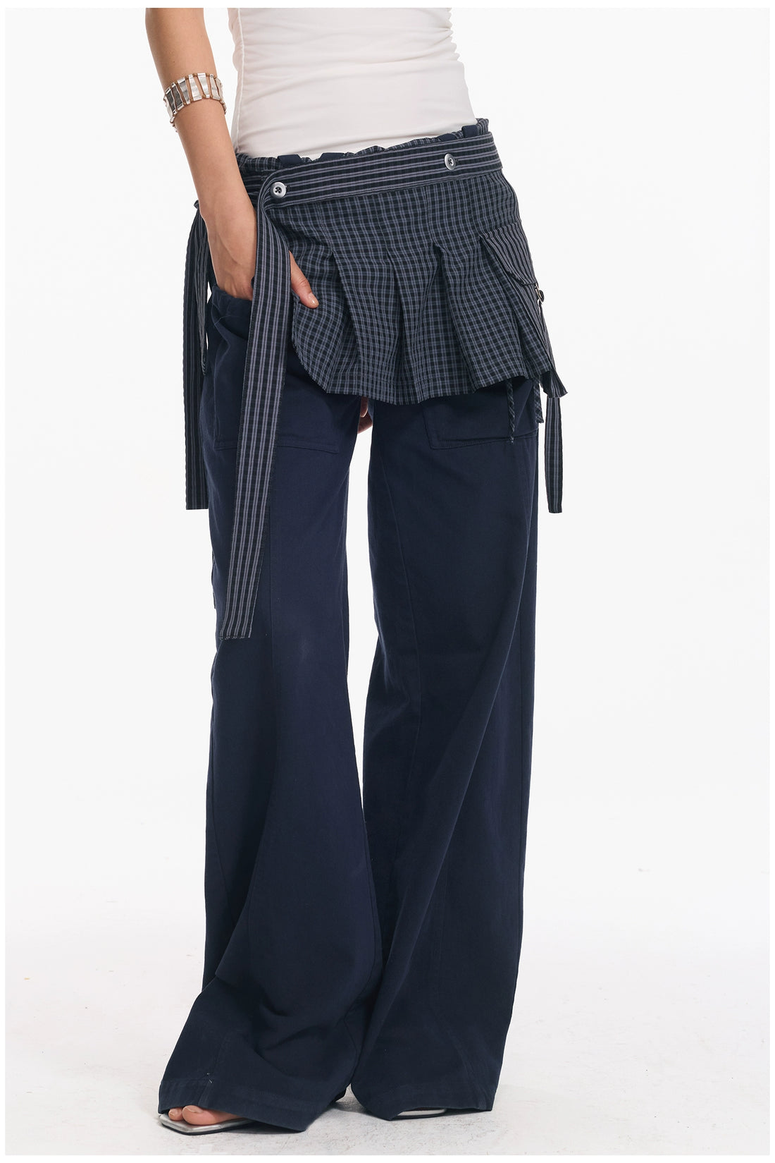Plaid Overlay Tie Skirt