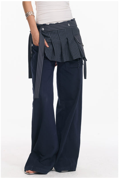 Plaid Overlay Tie Skirt