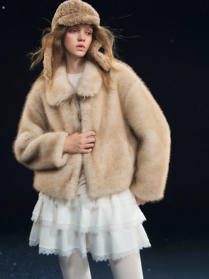 Tie-Waist Fuzzy Lapel Jacket