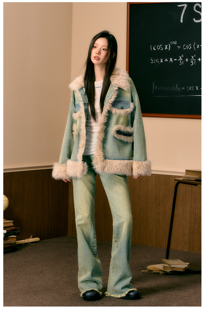 Fleece Patchwork Denim Jacket - CHINASQUAD