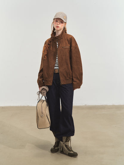 Faux Suede Varsity Jacket