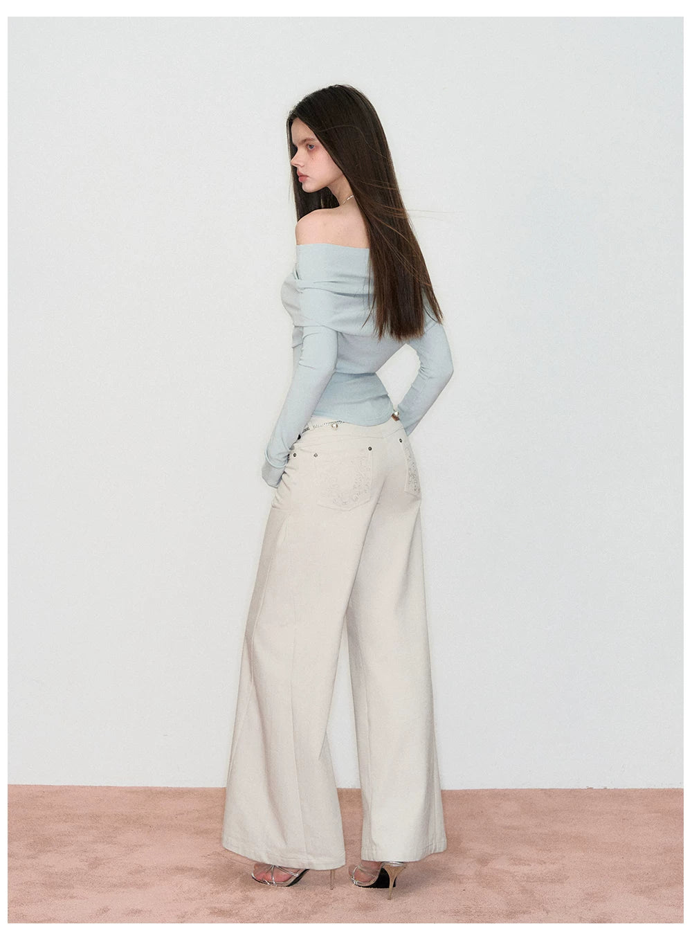 Crystal-Embellished Off-Shoulder Top &amp; Flared Denim Jeans Set