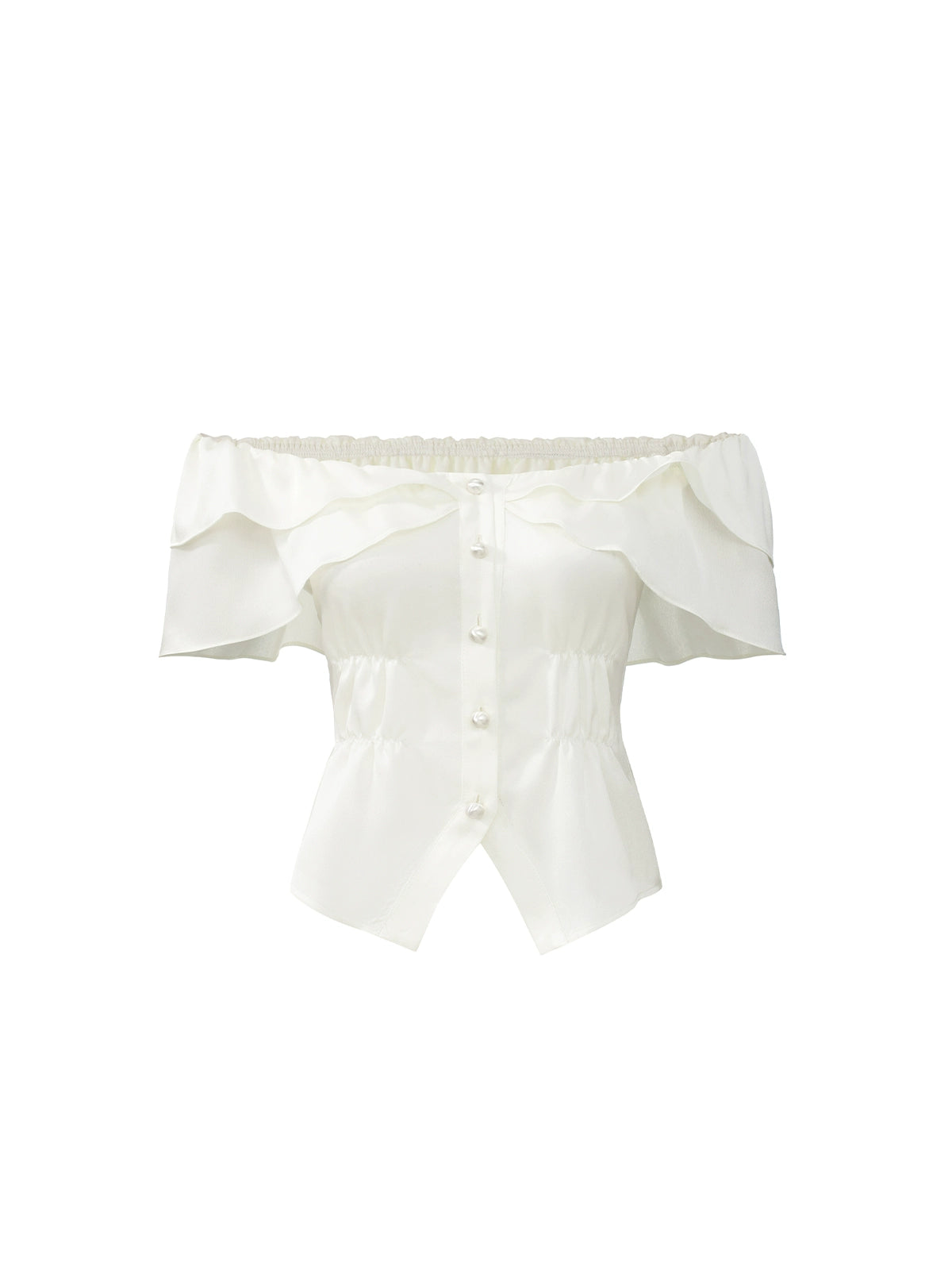 White Ruffled Square Shoulder Shirt - CHINASQUAD