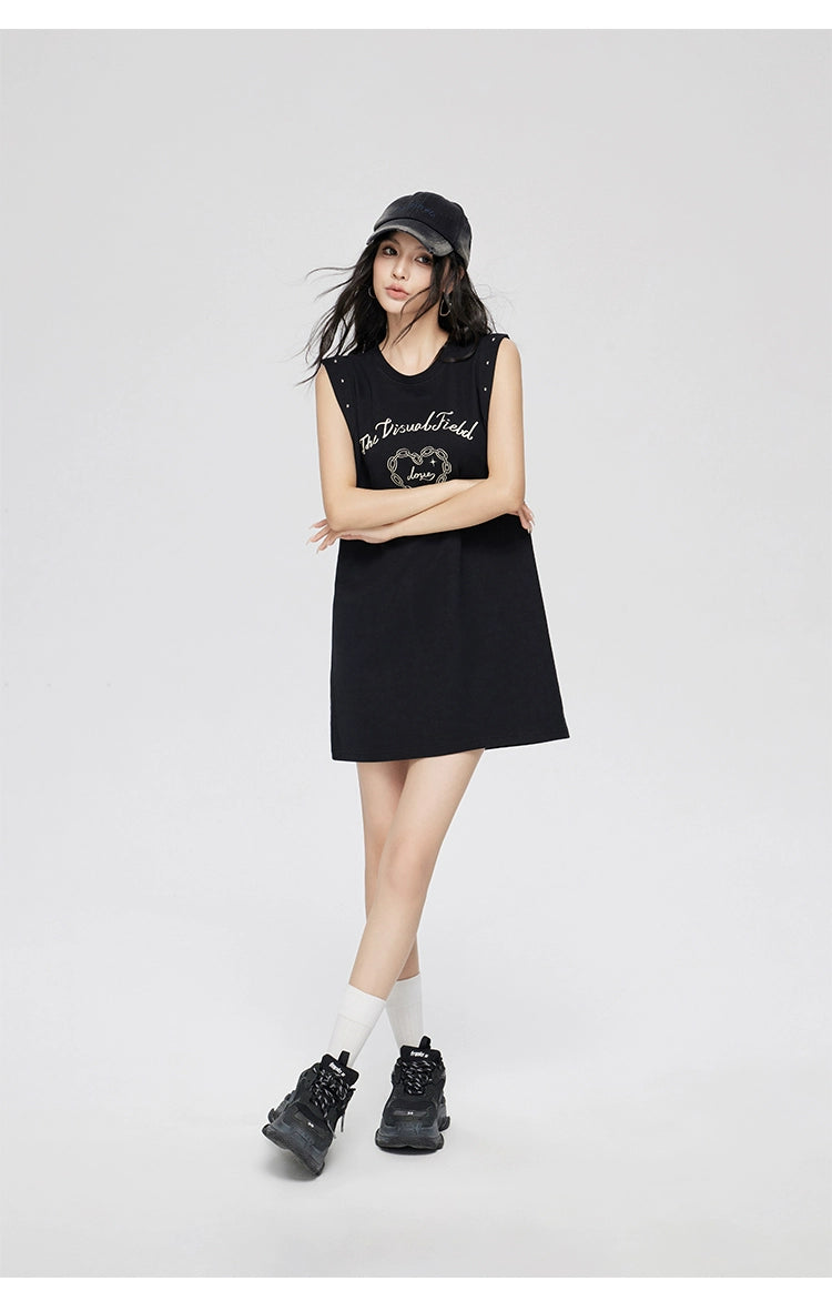 White &amp; Black Love Pattern Sleeveless Dress