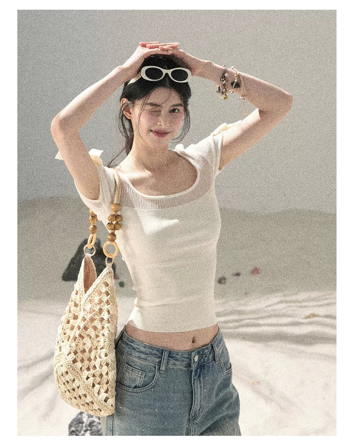 Square Neck Cut-Out Slim Fit Knit Top