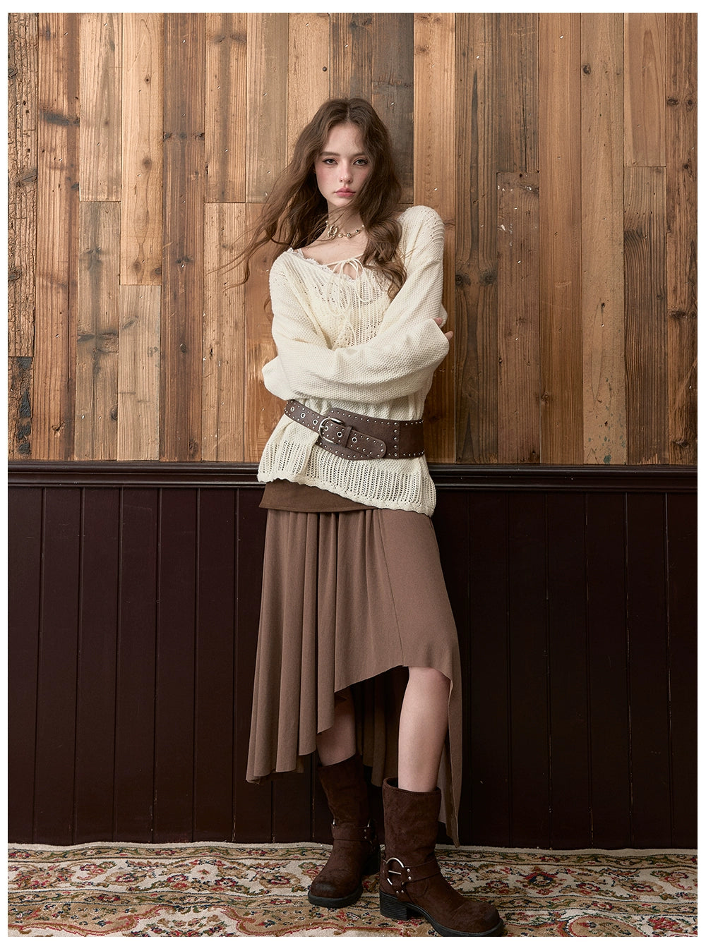 Irregular Spliced Vintage Pleated Skirt