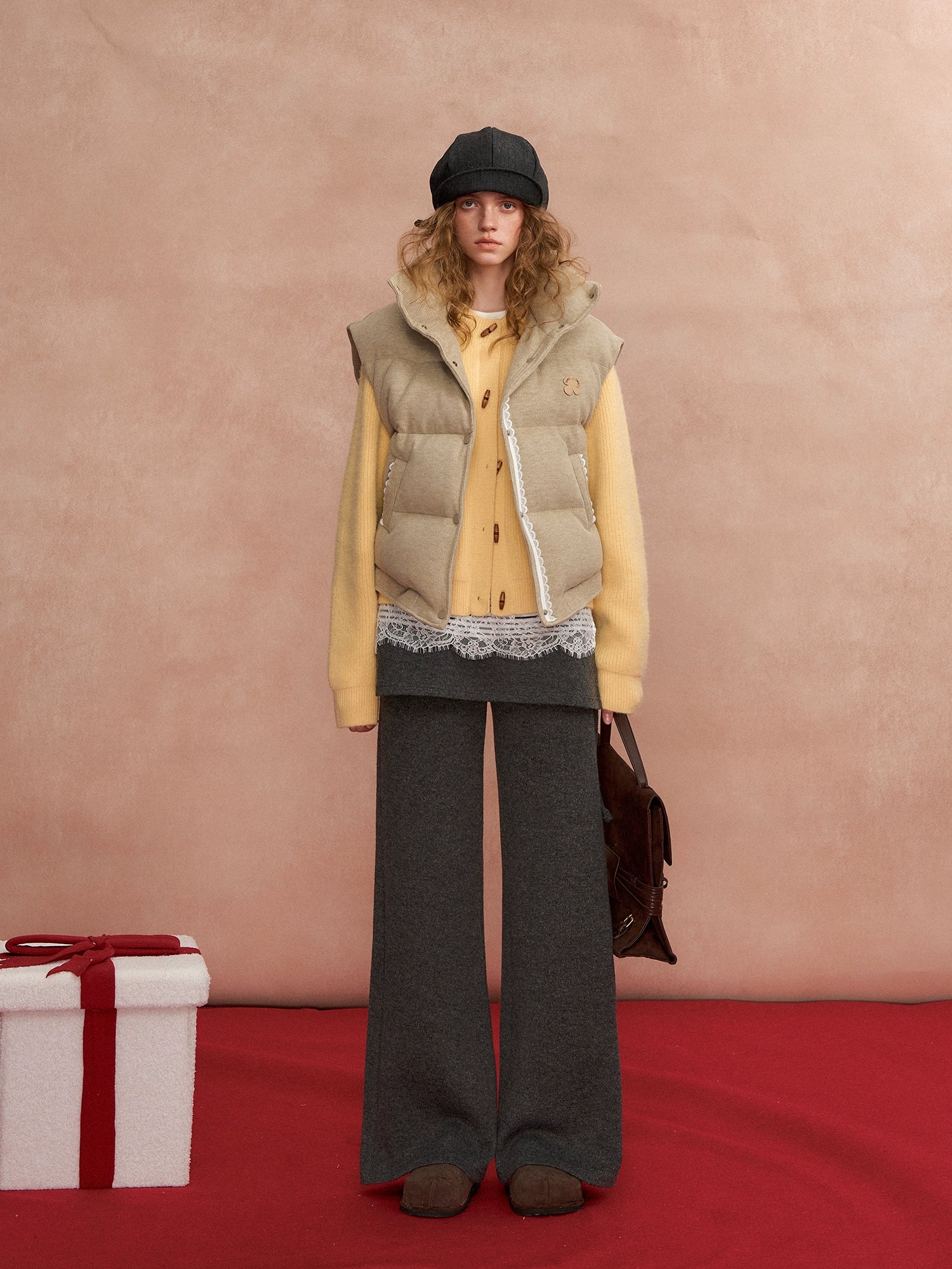 Lace-Paneled Stand-Collar Puffer Vest