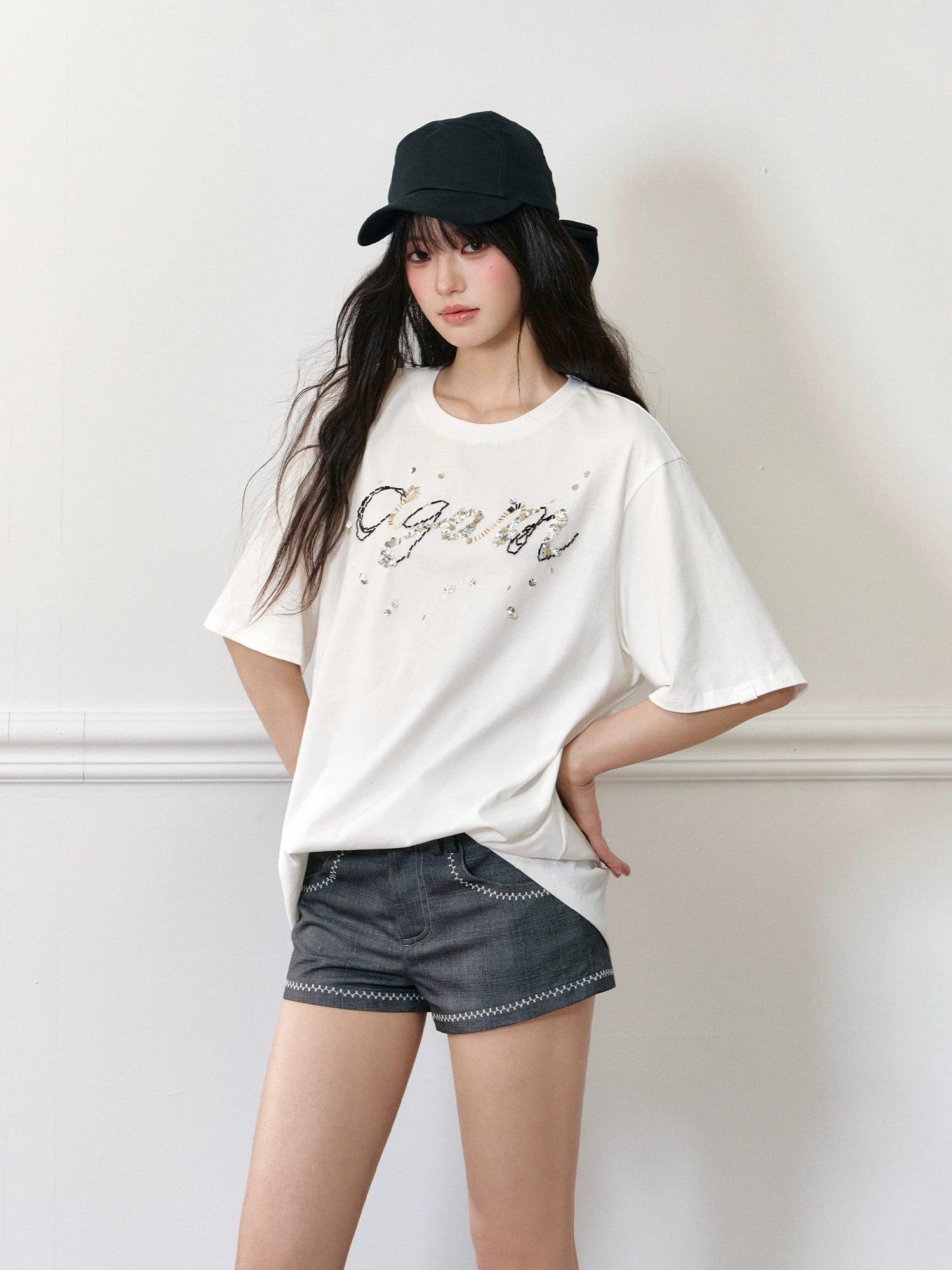 LOGO Bead Embroidered Short Sleeve T-shirt - CHINASQUAD