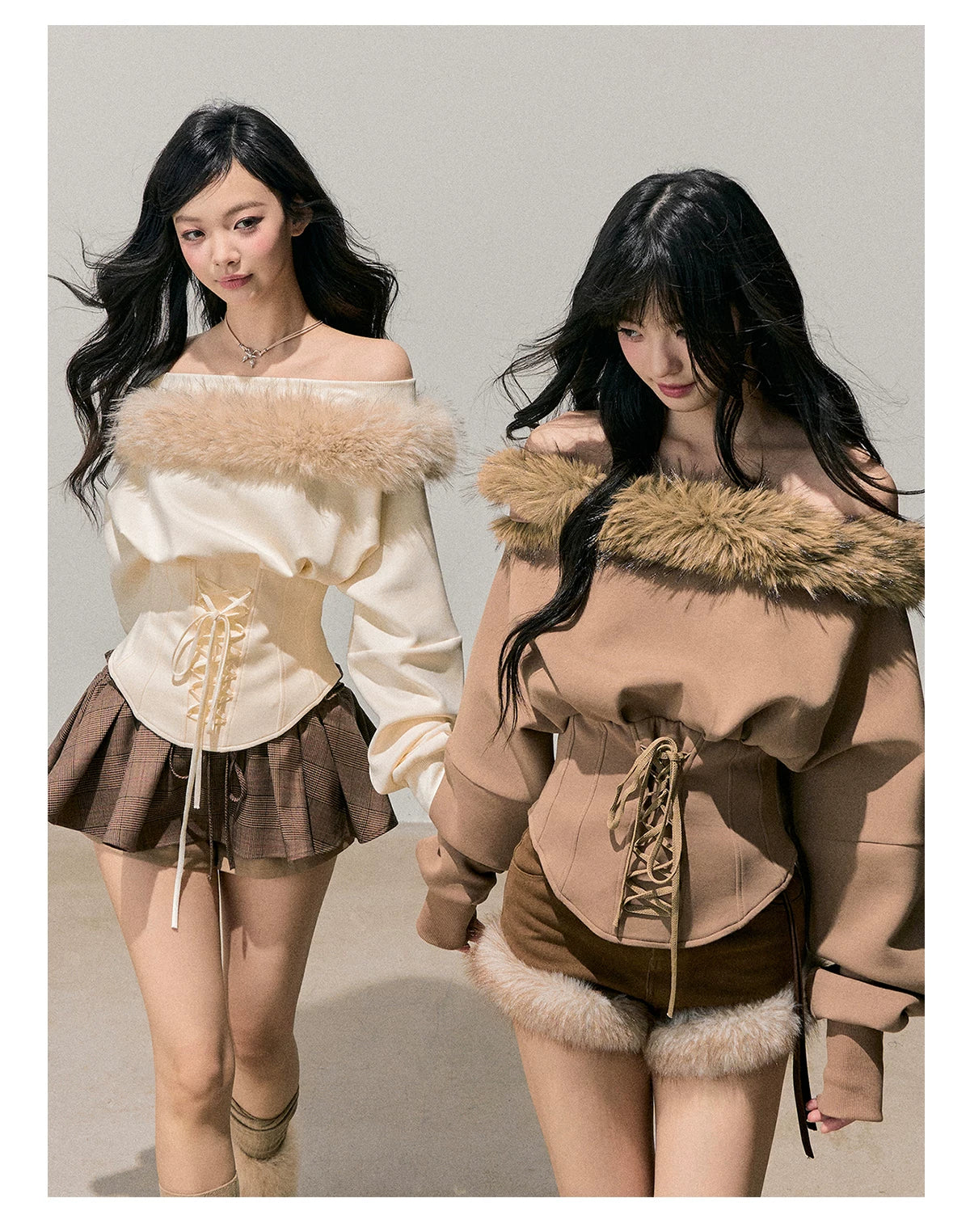 French Off-Shoulder Fuzzy Knit T-Shirt