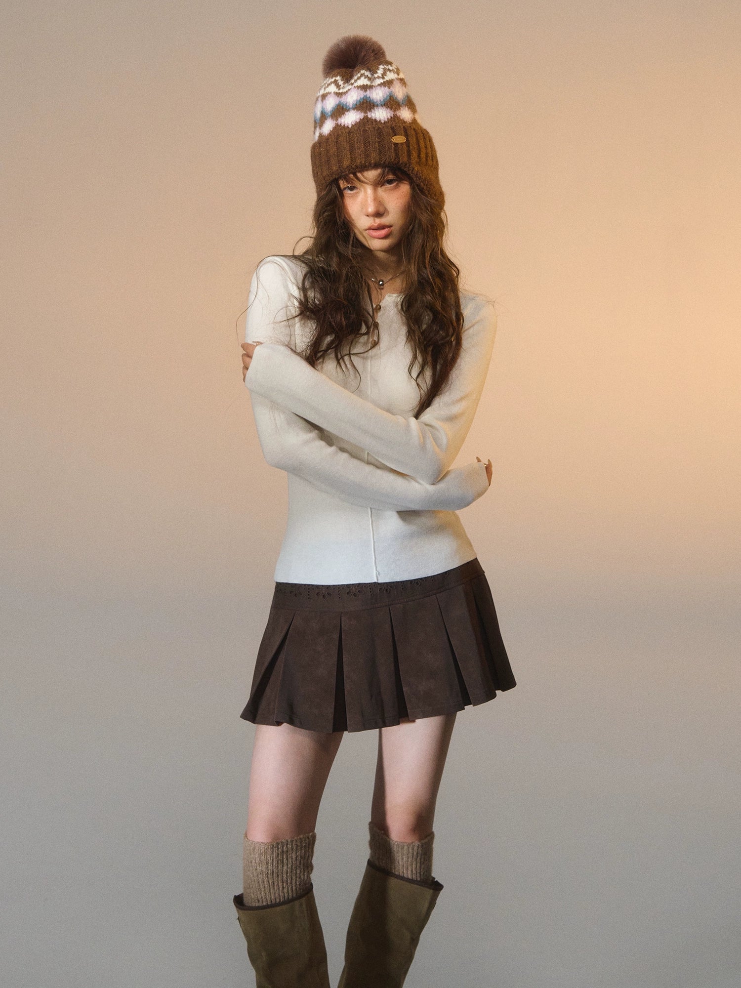 Lace-Trimmed Velvet Pleated Faux Leather Mini Skirt