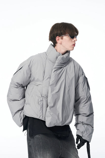 B7 Pleated Logo Printed Cropped Puffer Jacket