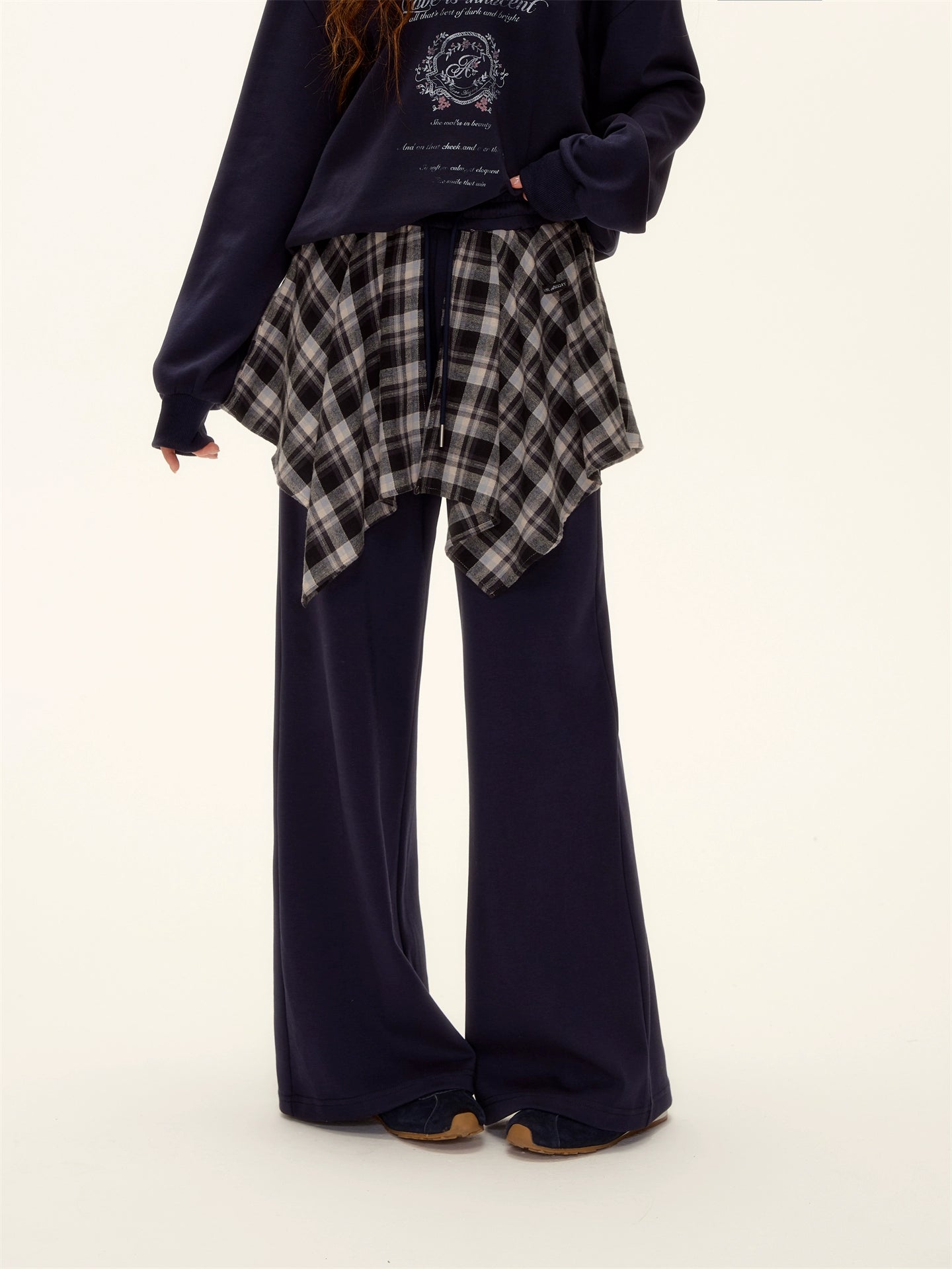 Asymmetric Shoulder Striped Fleece Tracksuit Set