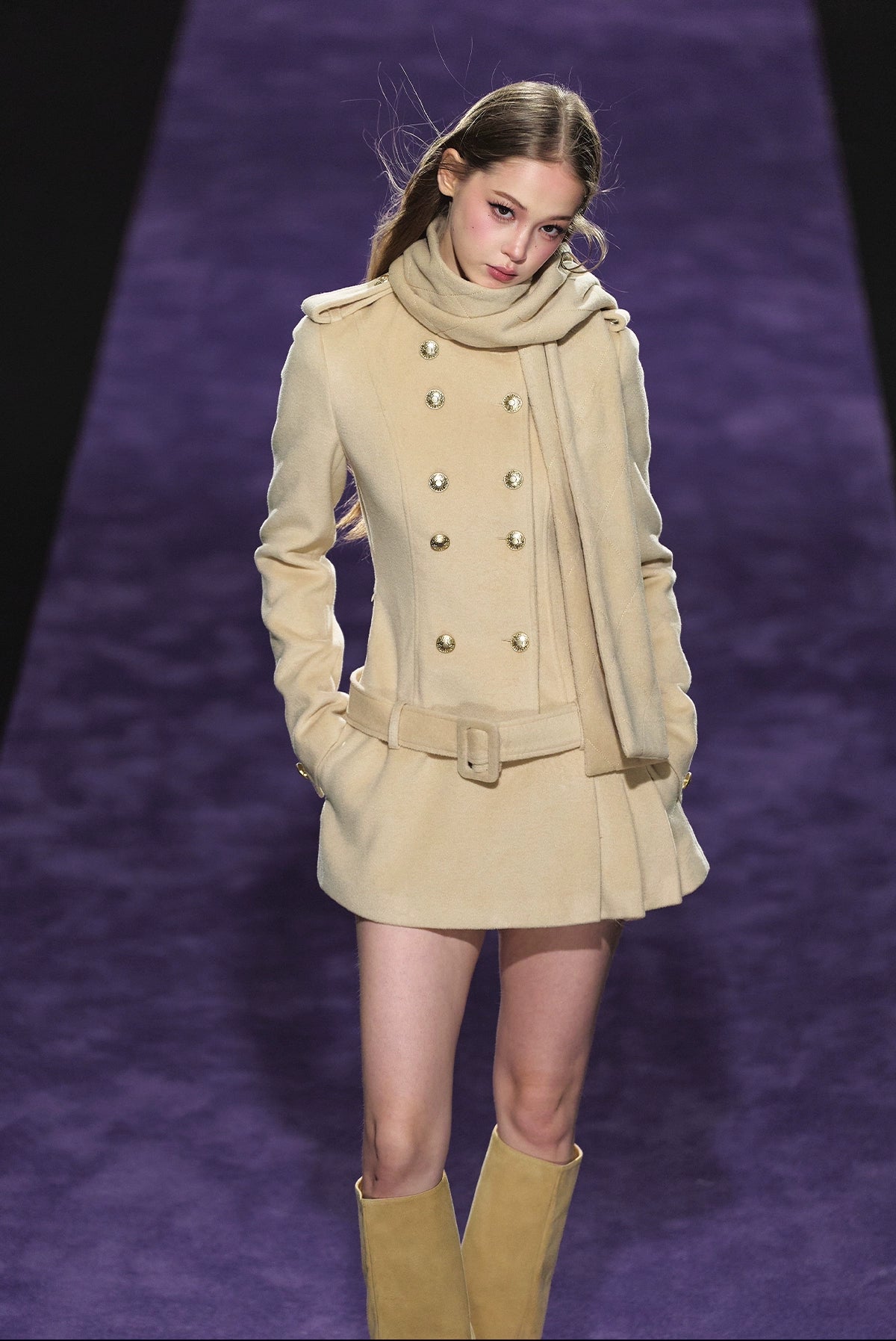 Wool-Blend Scarf Collar Double-Breasted Dress