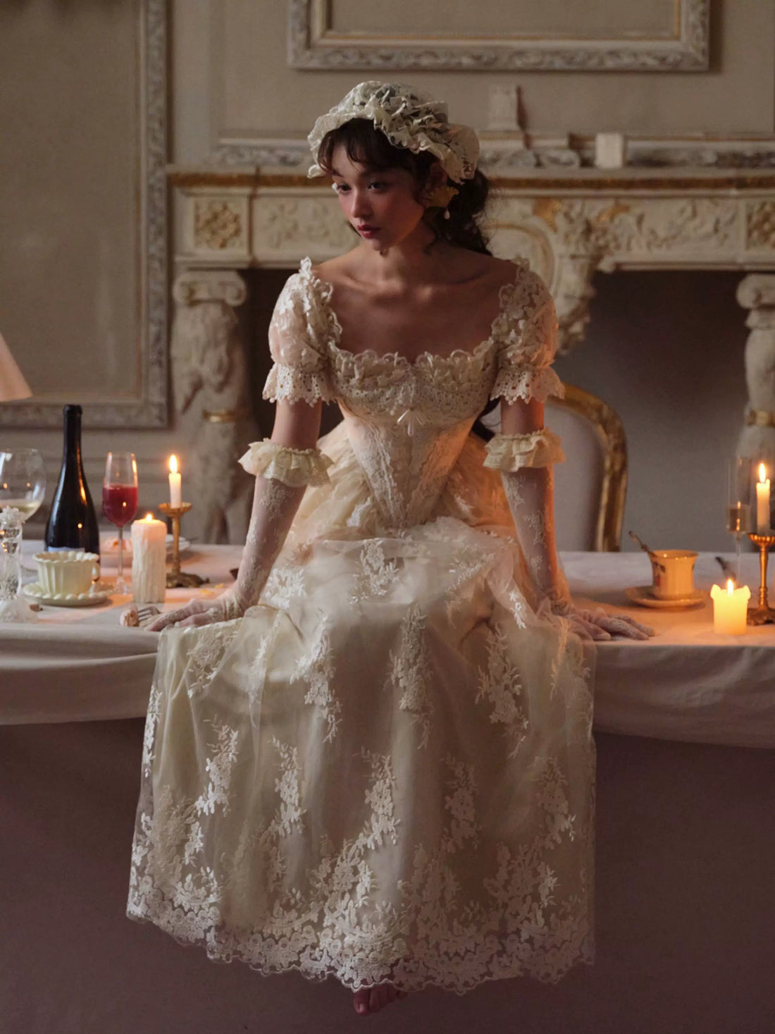 Vintage Court Lace Corset Gown Dress