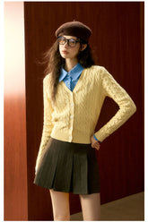 Yellow Twisted Texture Knitted Cardigan - CHINASQUAD