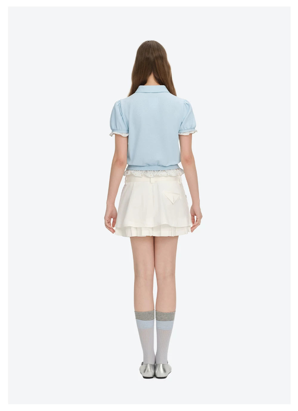 Smocked Puff Sleeve Layered Polo Tee