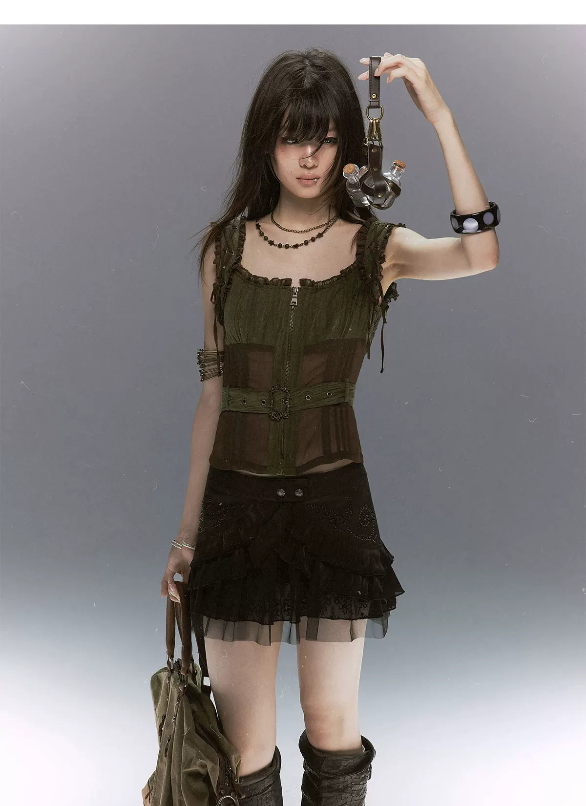 Vine Rivet Layered Skirt