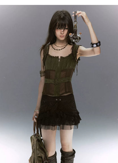 Vine Rivet Layered Skirt