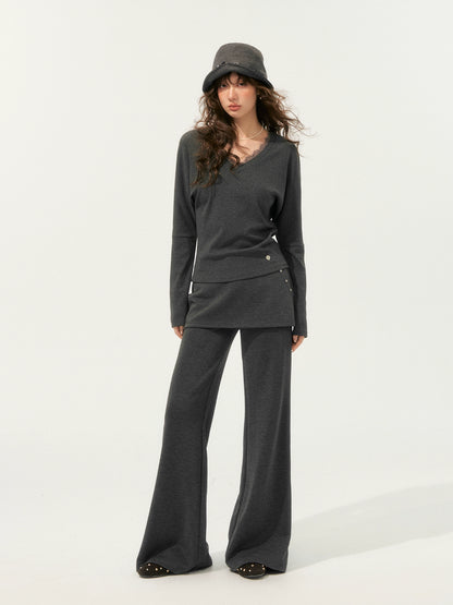 Lace Spliced Fake Two-Piece Knit Sweater
