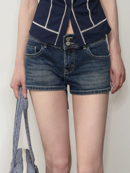 Washed Low-Waist Denim Shorts