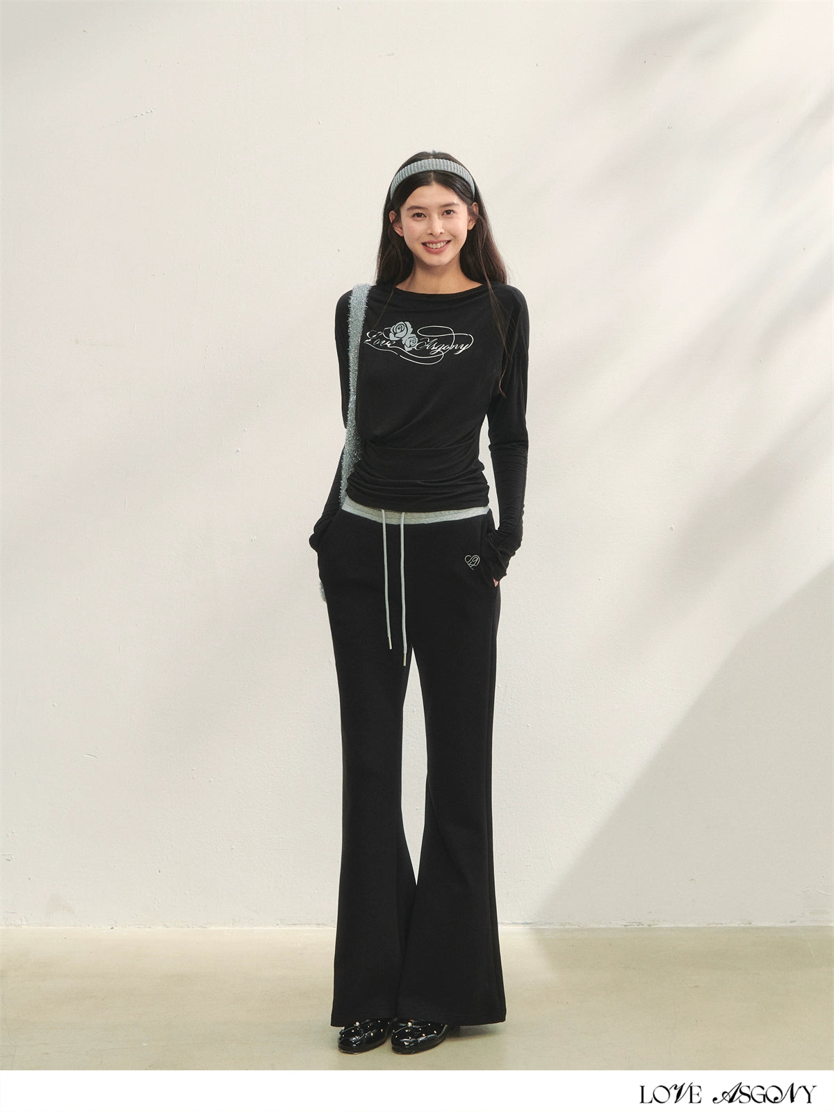 Contrast Color Tie-Waist Flared Casual Pants - CHINASQUAD
