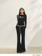 Contrast Color Tie-Waist Flared Casual Pants - CHINASQUAD