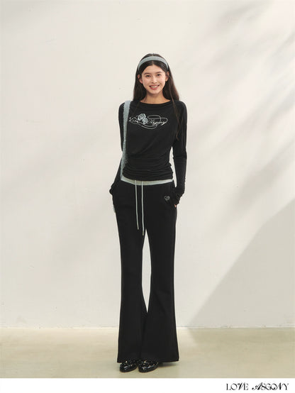 Contrast Color Tie-Waist Flared Casual Pants - CHINASQUAD