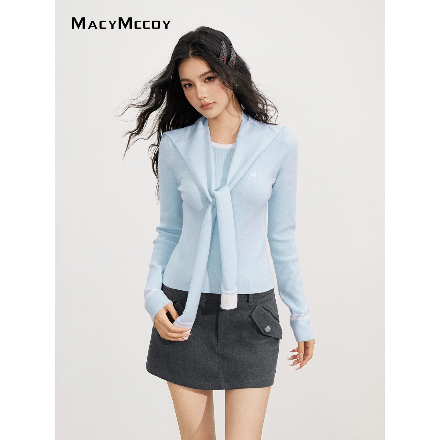 Knit Cape Two-Piece Blouse