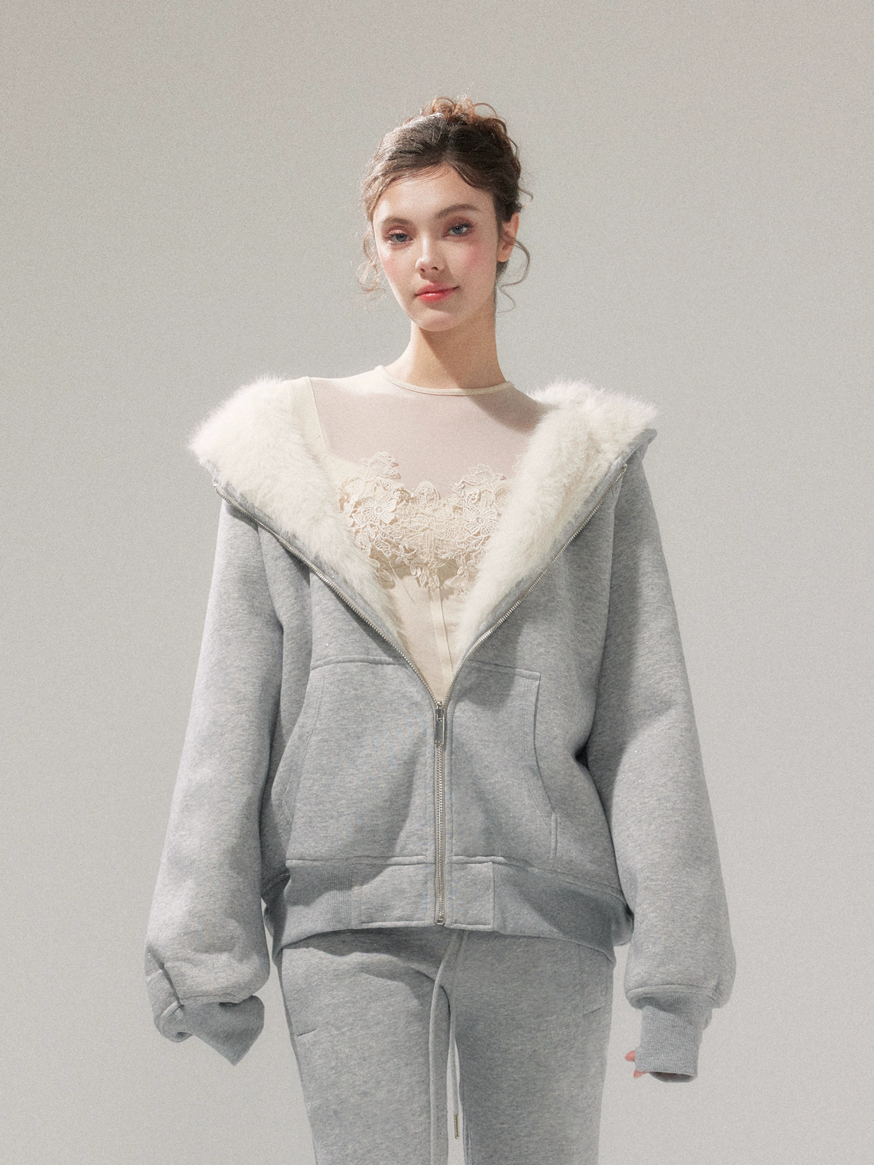 Hooded Fleece Jacket &amp; Plush Sweatpants Set