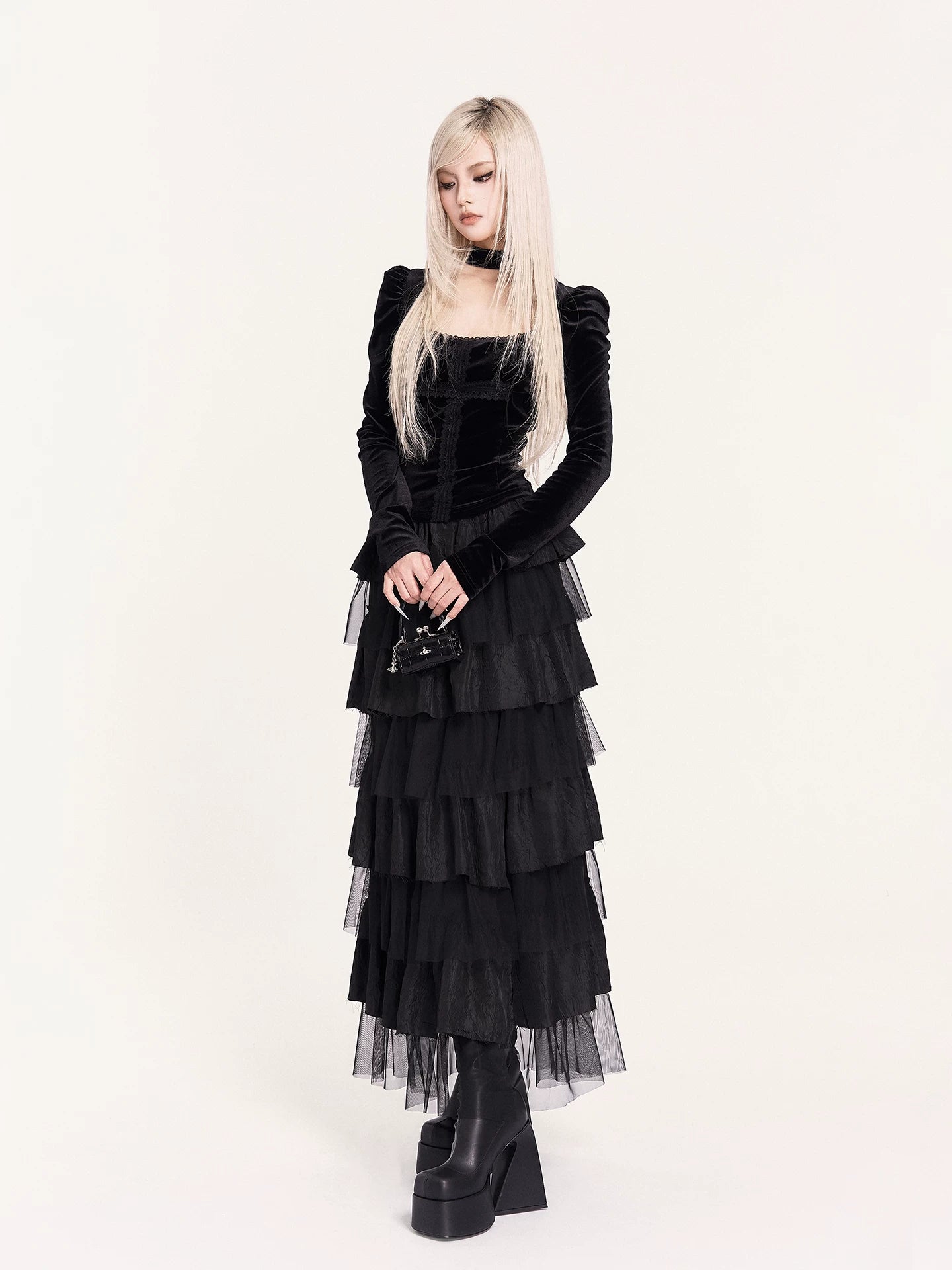 Light Dark Romantic Layered Tulle Maxi Skirt