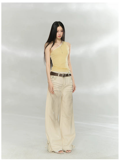 Asymmetric One-Shoulder Lyocell Blend Knit Tank Top