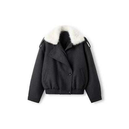 Faux Fox Fur Wool-Blend Aviator Jacket