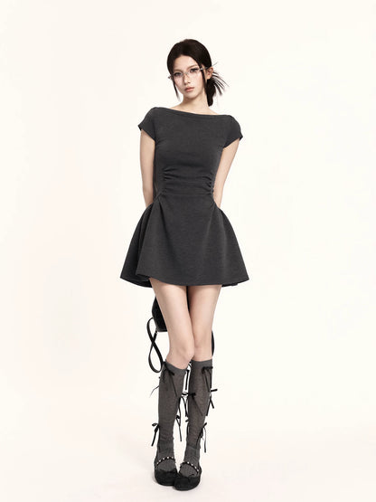 Sculpted Boat-Neck Waist-Defined Mini Dress