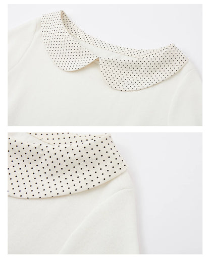 Peter Pan Collar Contrast Knit Short Sleeve Top