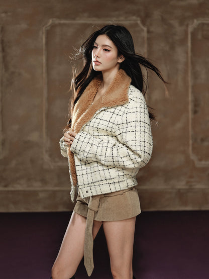 Faux Shearling Collar Wool-Blend Padded Jacket